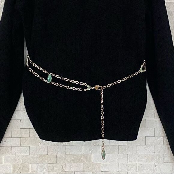 NWOT St. John Designer Gold & Green Crystal Leaf Chain Belt  display picture 2
